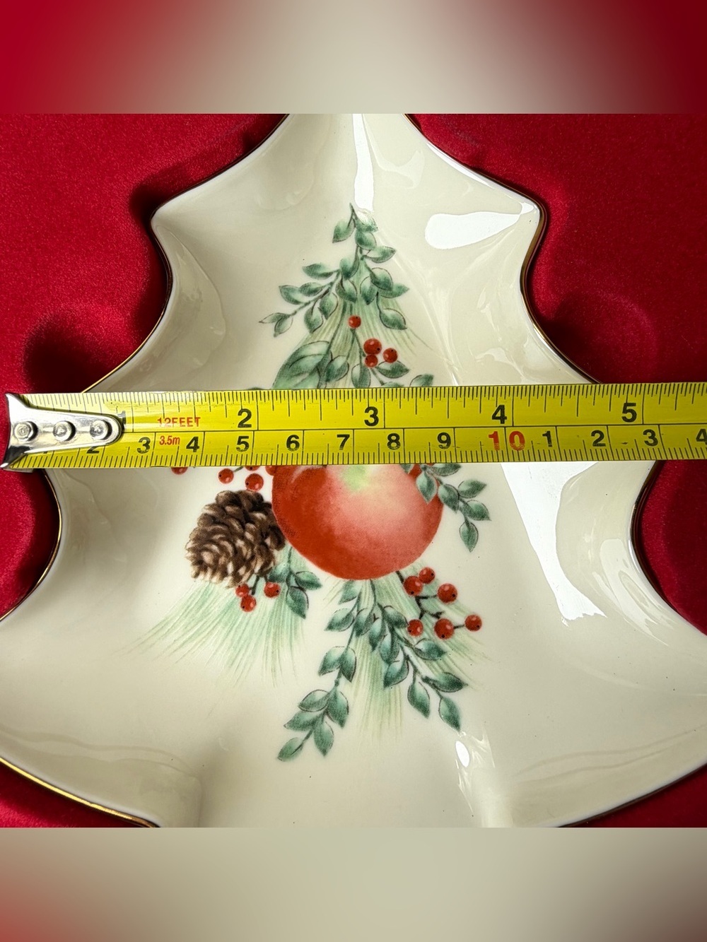 Lenox Williamsburg Boxwood and Pine Christmas Tree Candy Dish 24kt Gold Trim NIB - Picture 6 of 8